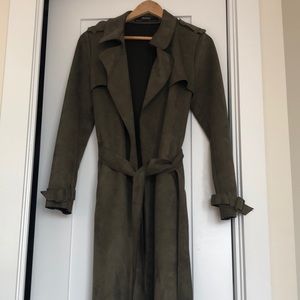 Zara Suede Army Green Long Coat